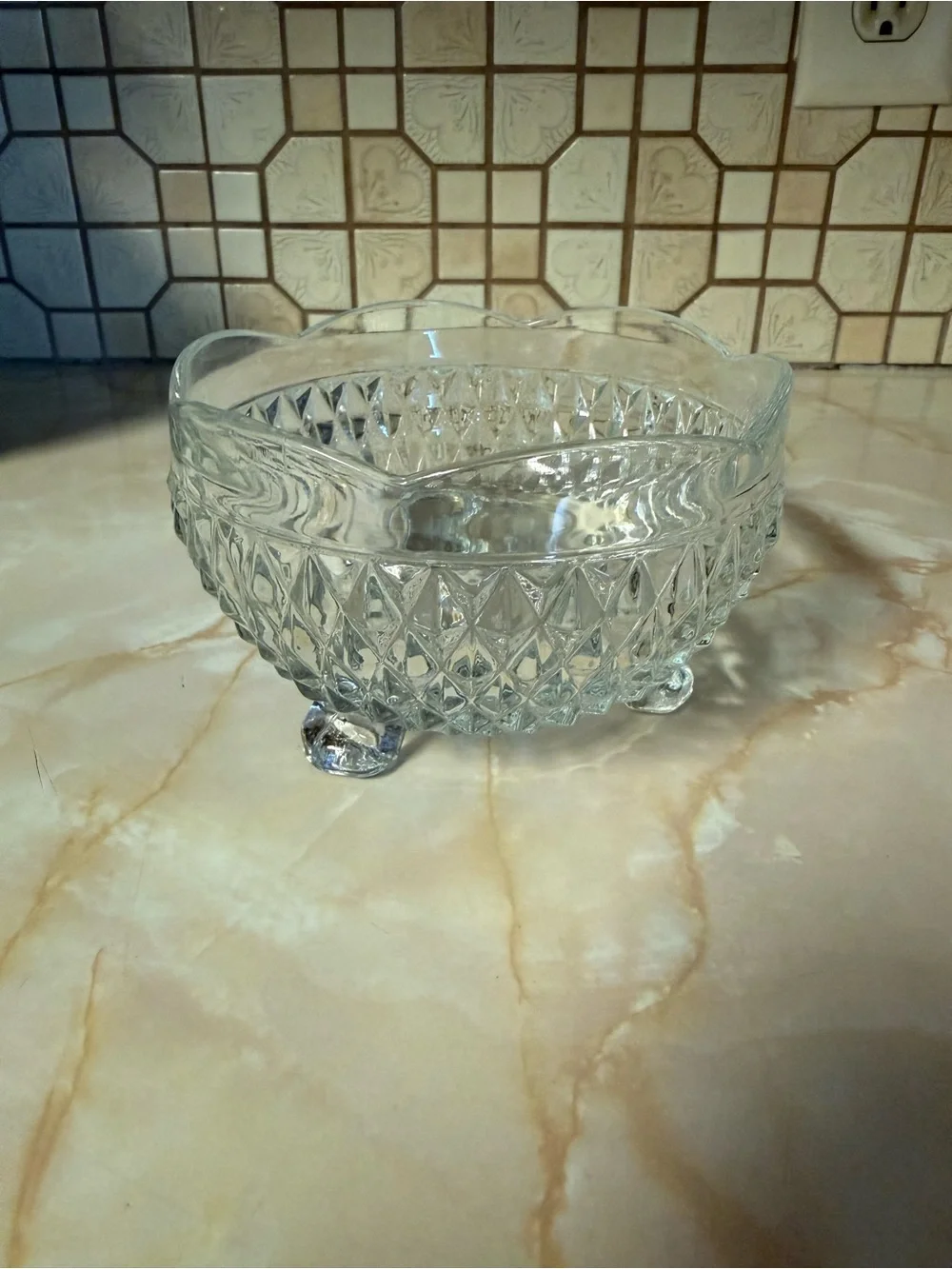 Indiana Glass Clear Diamond-Cut Footed Vanity Tray